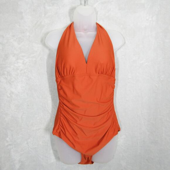 Åhléns Swimsuit Womens Large Halter One Piece Ruched Bathing Suit Swimwear - Picture 1 of 6